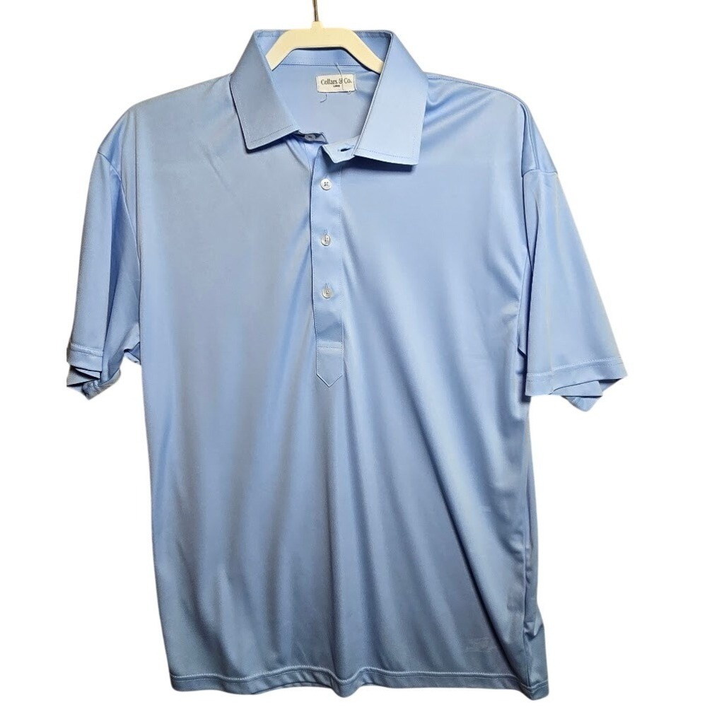 Collars & Co Mens Dress Collar Polo Shirt Light Blue Short Sleeve Large. 747